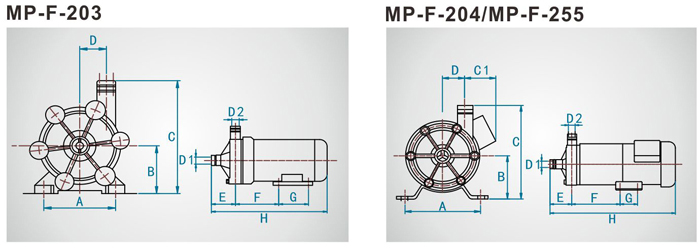 MP耐酸碱磁力泵外观尺寸图