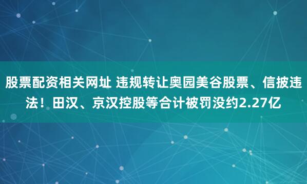 股票配资相关网址 违规转让奥园美谷股票、信披违法！田汉、京汉控股等合计被罚没约2.27亿